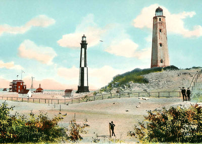 New and Old Lighthouses Cape Henry VA in 1905 Vintage Print (7 Sizes)