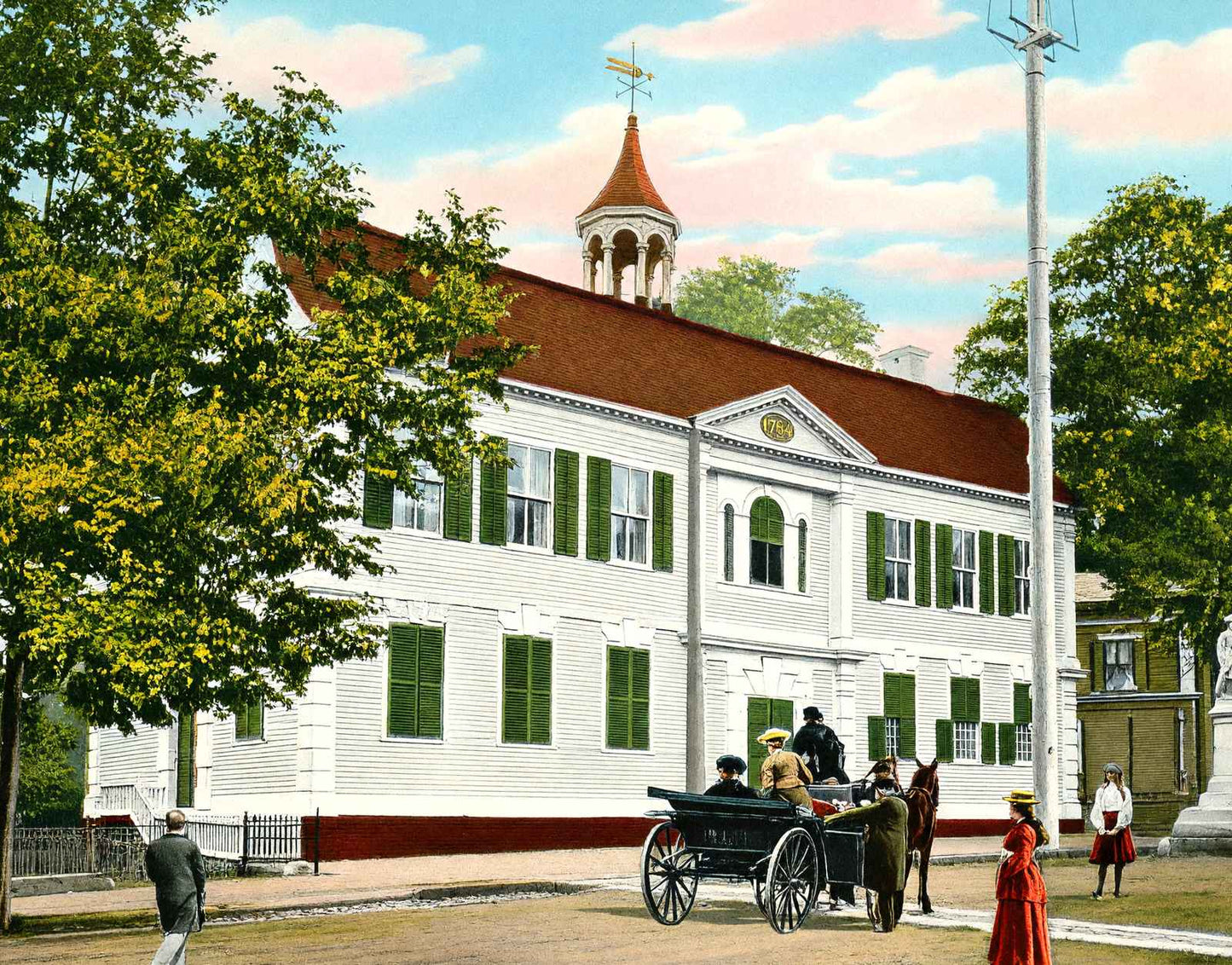 Old Court House and Firemen's Monument New London in 1905 Vintage Print