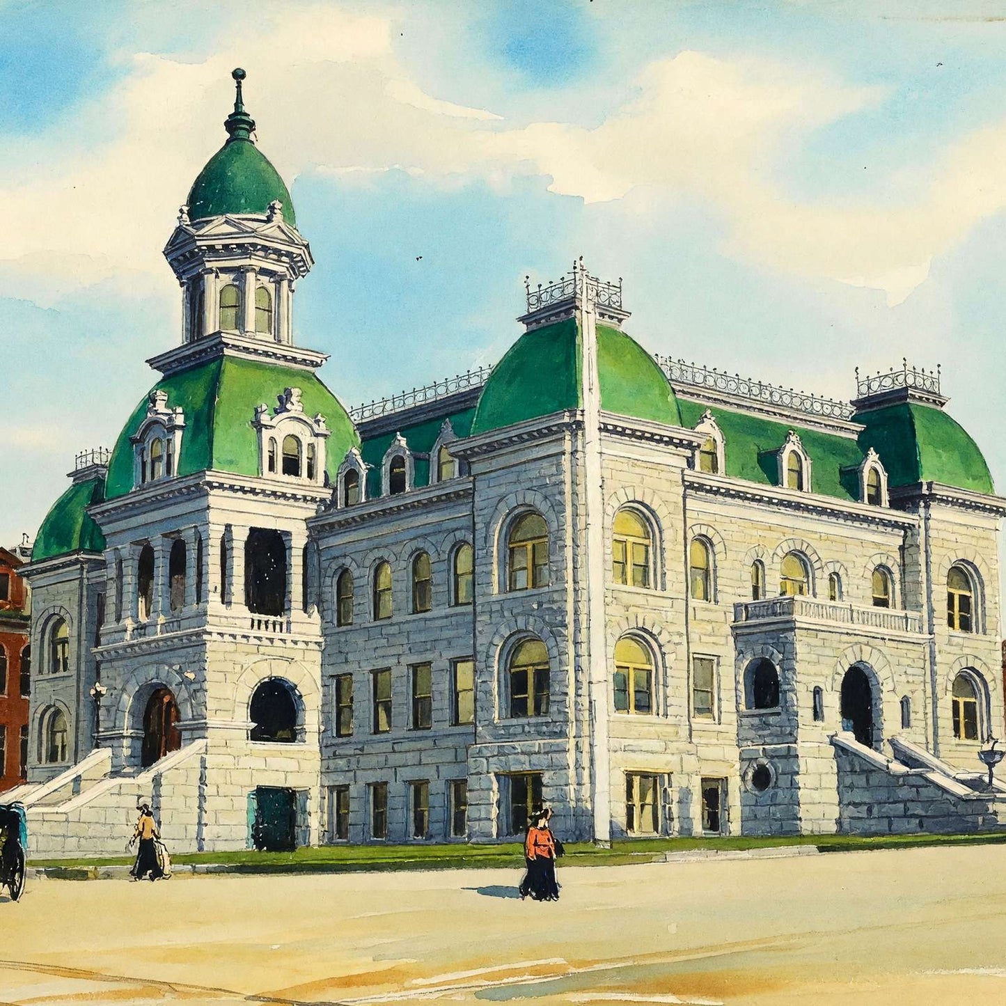 City Hall and Industrial School Newport RI in 1907 Art Print (7 Sizes)