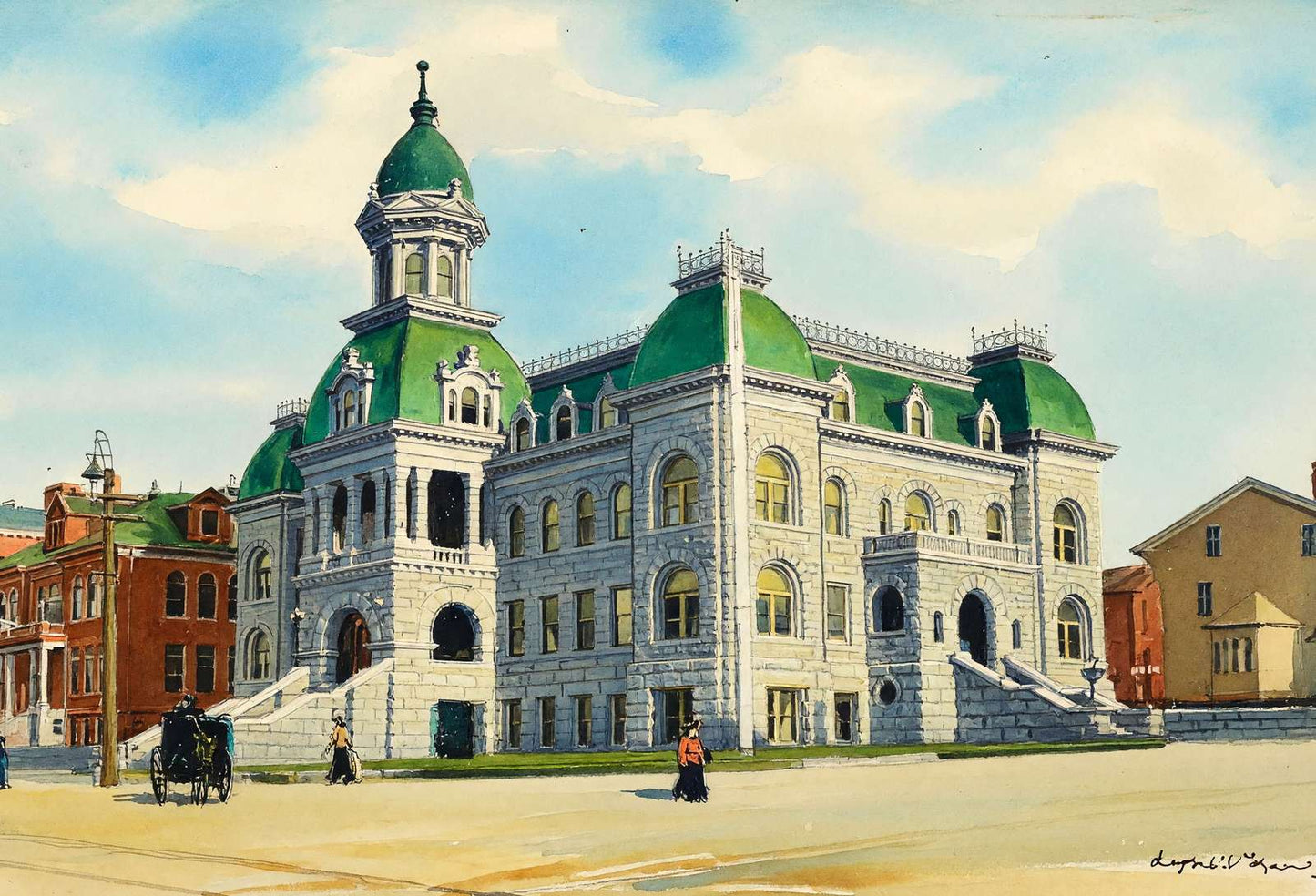 City Hall and Industrial School Newport RI in 1907 Art Print (7 Sizes)