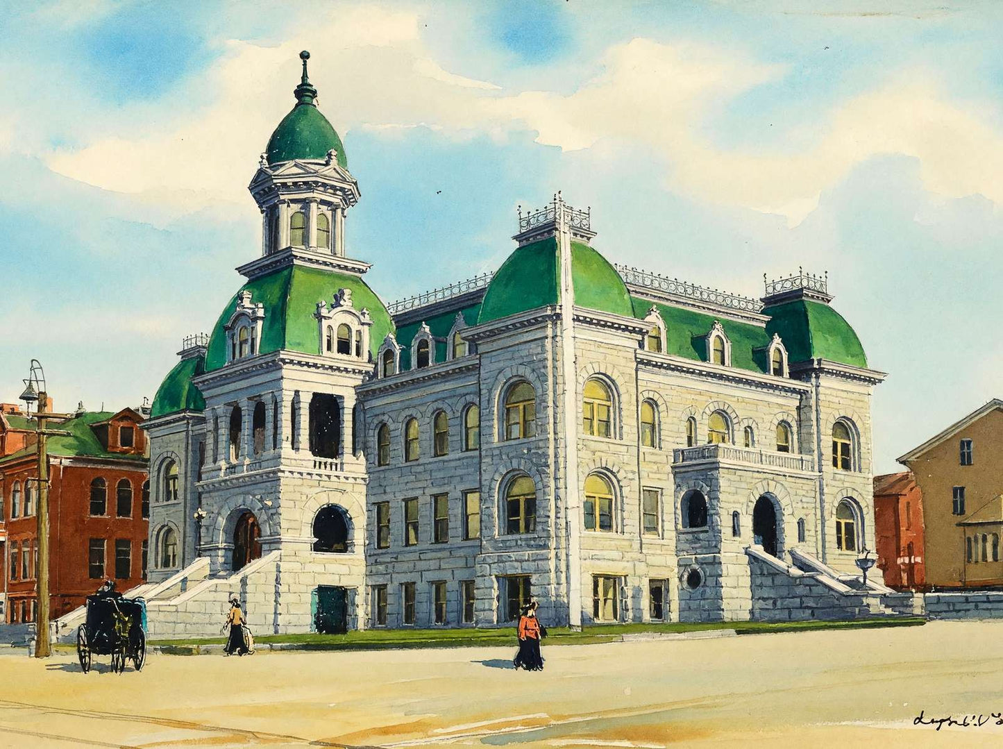 City Hall and Industrial School Newport RI in 1907 Art Print (7 Sizes)