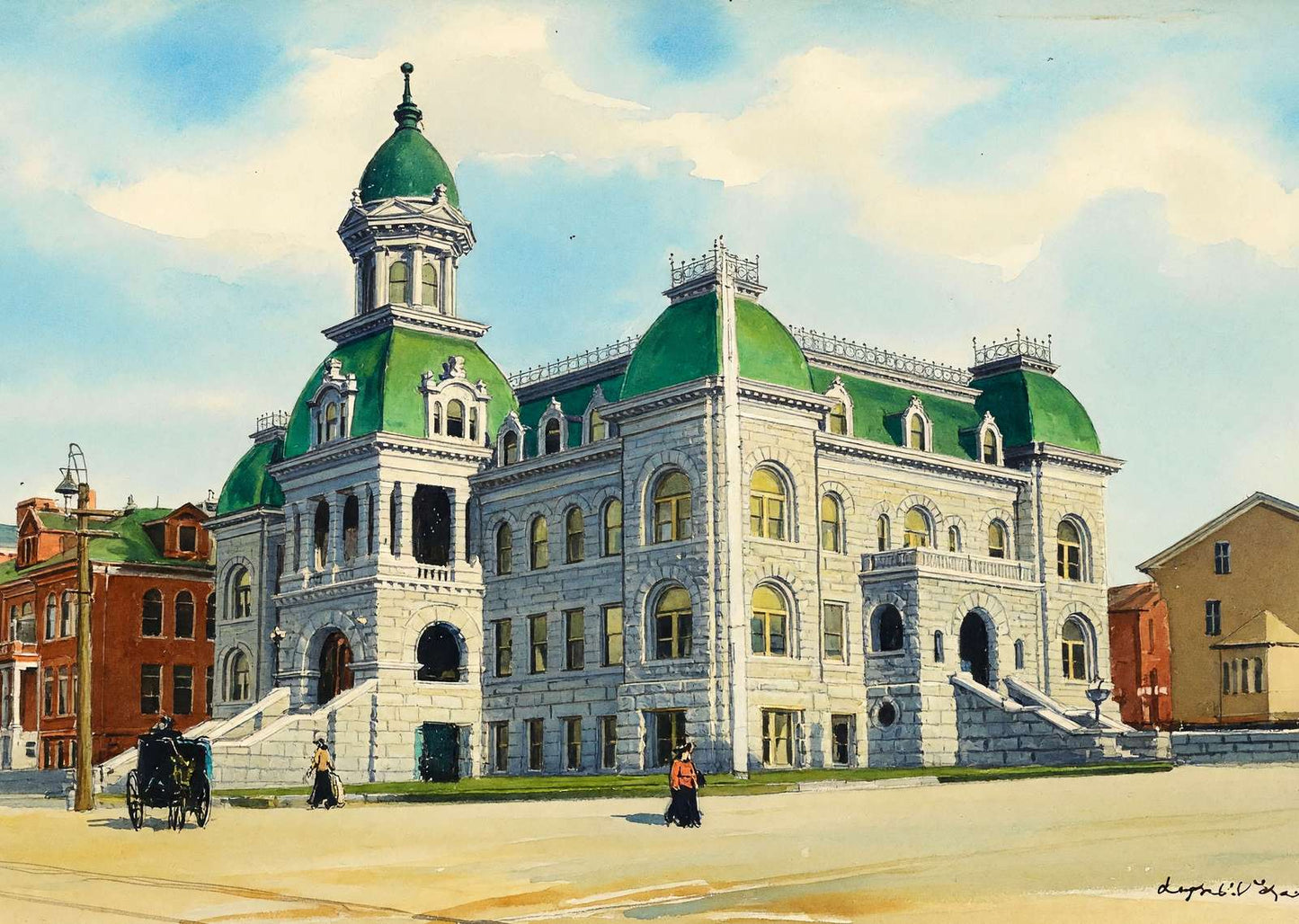 City Hall and Industrial School Newport RI in 1907 Art Print (7 Sizes)