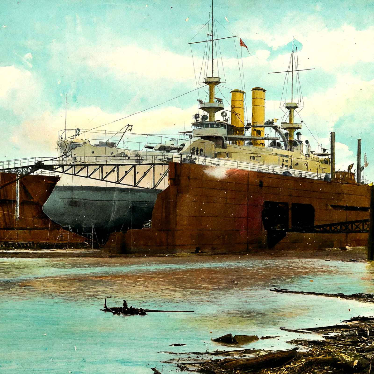 Naval Dry Dock Algiers in 1908 Painting Print (7 Sizes) - Premium Print