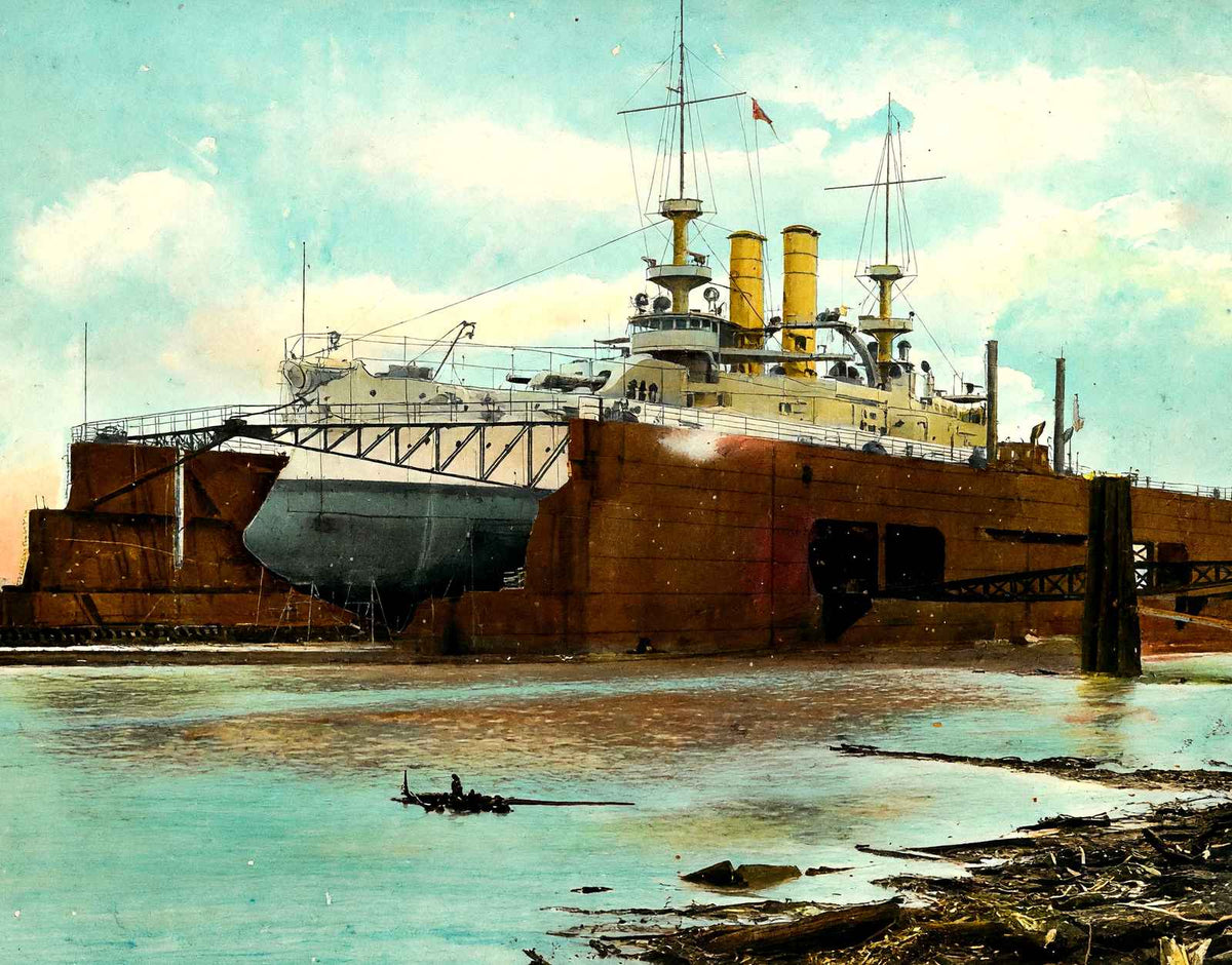 Naval Dry Dock Algiers in 1908 Painting Print (7 Sizes) - Premium Print
