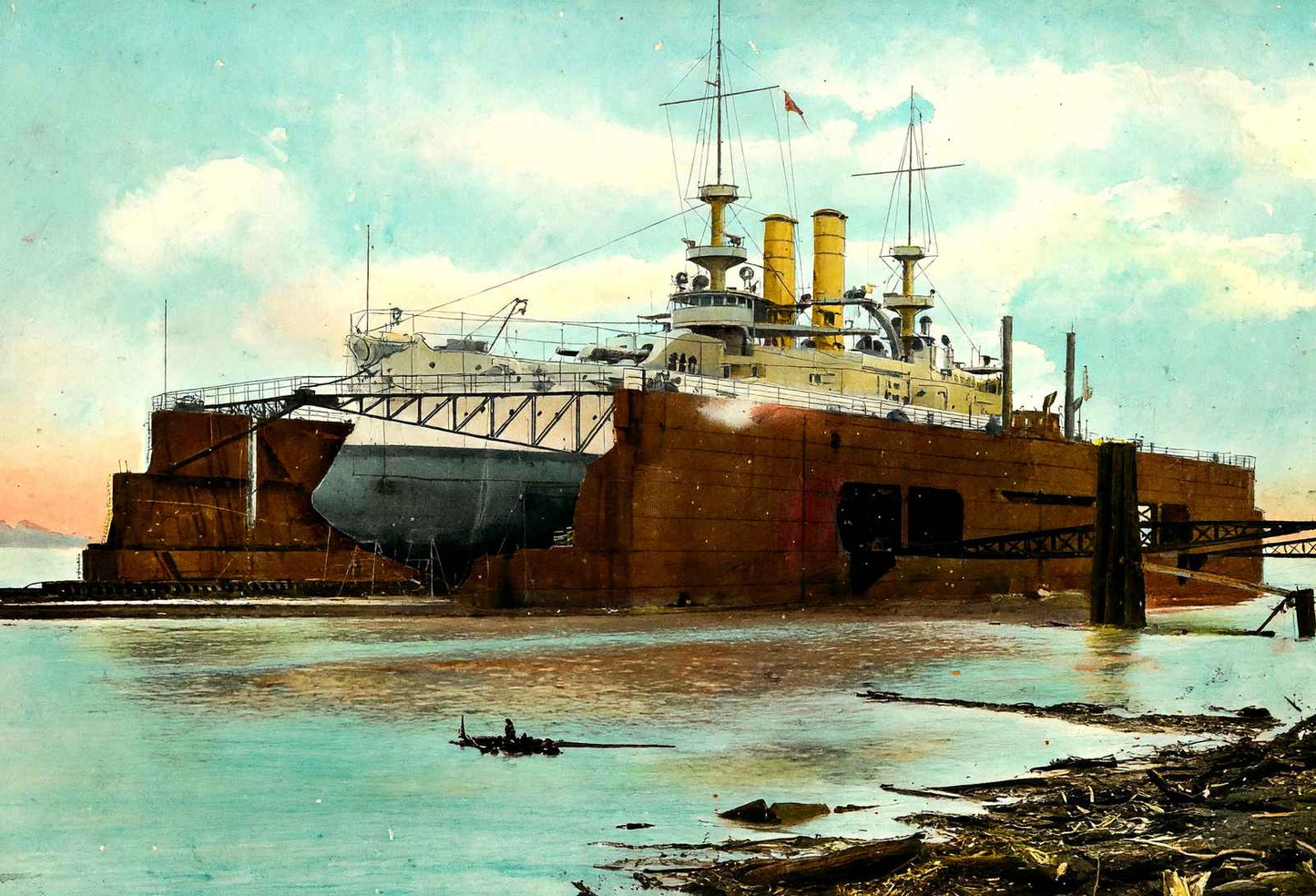 Naval Dry Dock Algiers in 1908 Painting Print (7 Sizes) - Premium Print