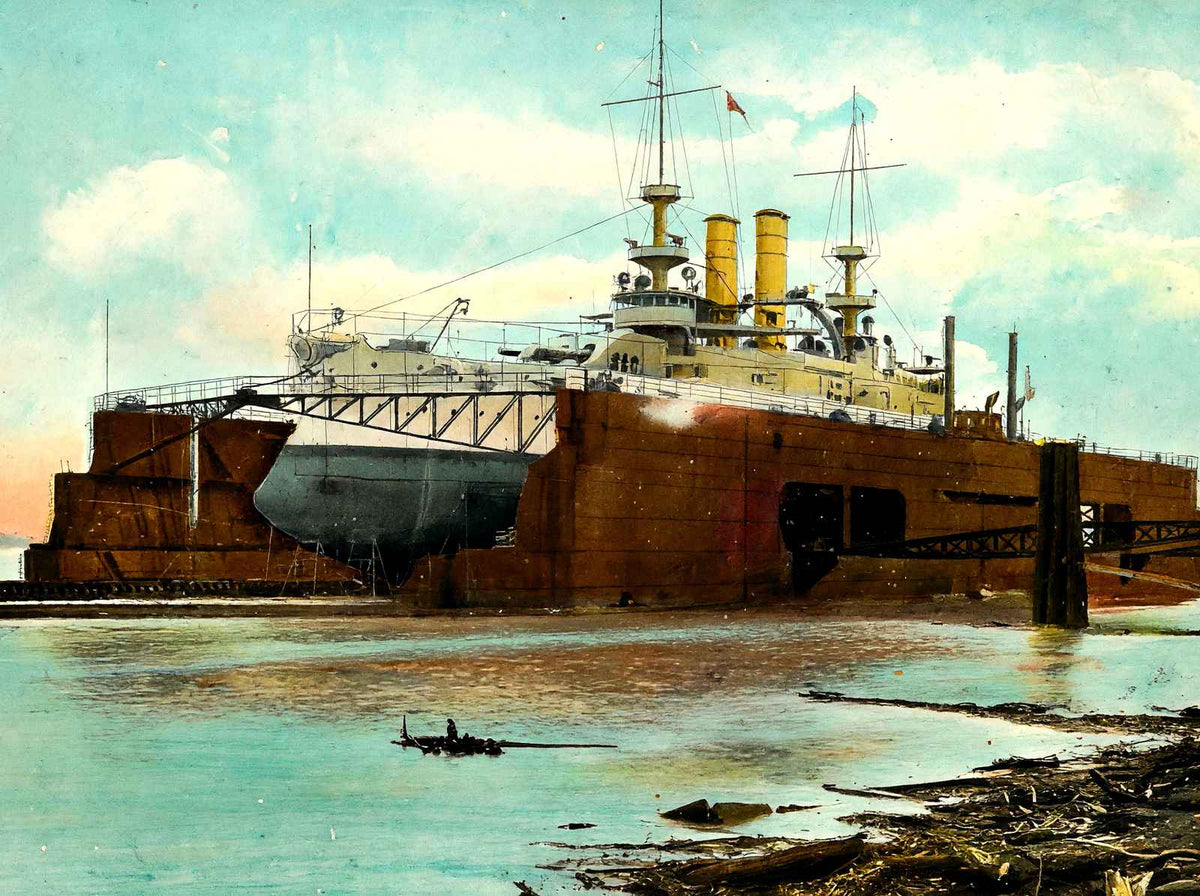 Naval Dry Dock Algiers in 1908 Painting Print (7 Sizes) - Premium Print