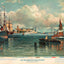 New York Harbor with Brooklyn Bridge by Melrose Reproduction Art Print (6 Sizes)