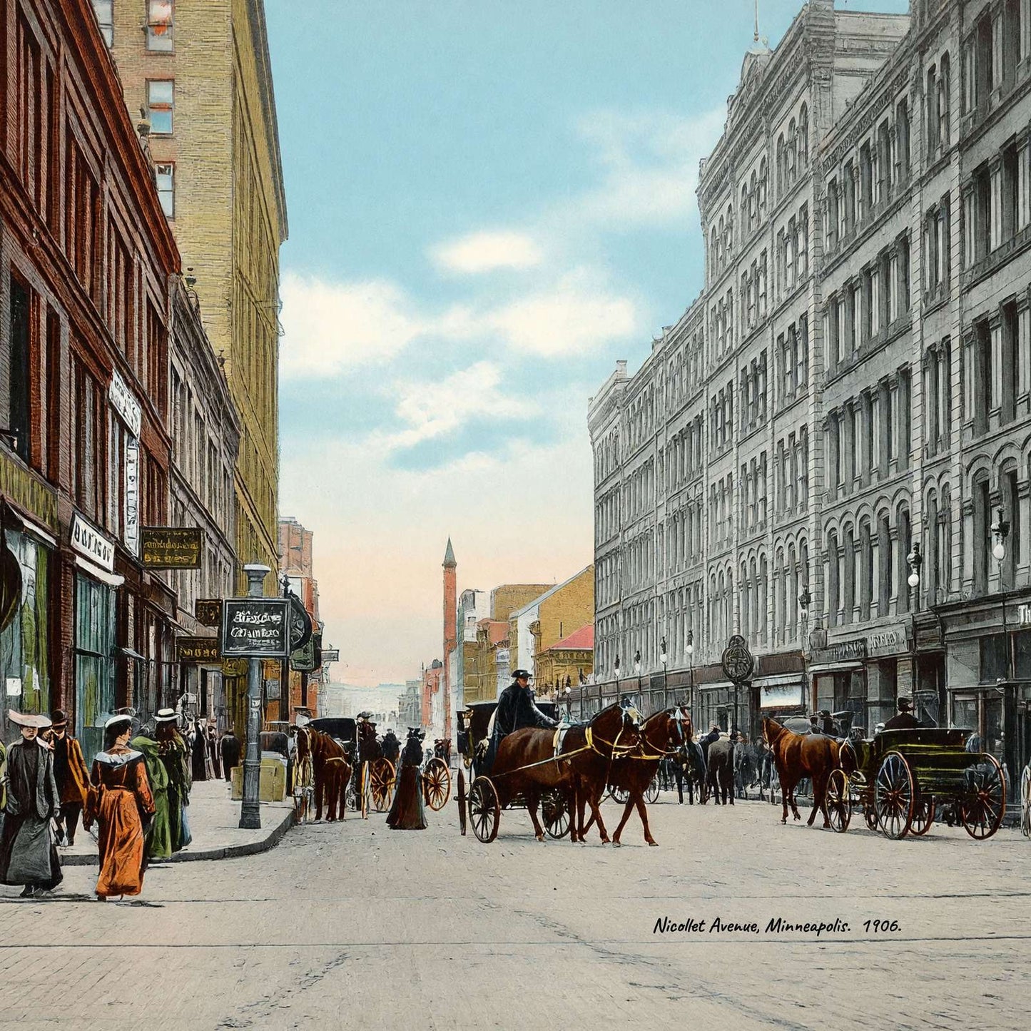 Nicollet Avenue Minneapolis in 1906 Vintage Print (7 Sizes) - Restored