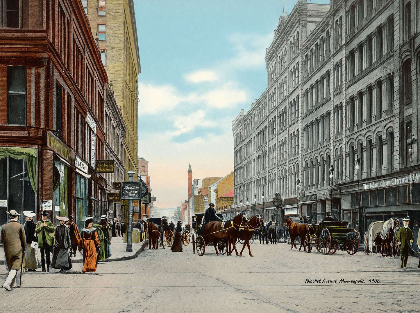 Nicollet Avenue Minneapolis in 1906 Vintage Print (7 Sizes) - Restored