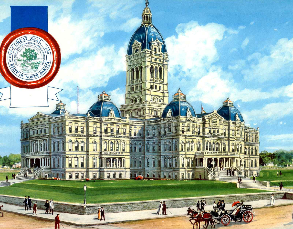 North Dakota State Capitol Bismarck in 1906 Vintage Print (7 Sizes) - Retouched