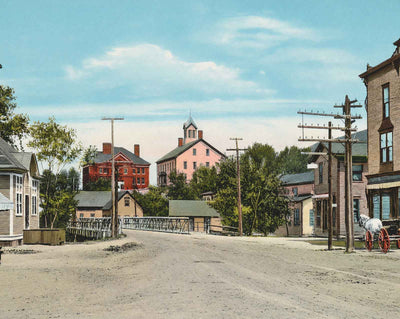 Main Street and Town Bridge in 1906 vintage print
