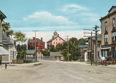 Main Street and Town Bridge Northfield in 1906 Vintage Print (7 Sizes)