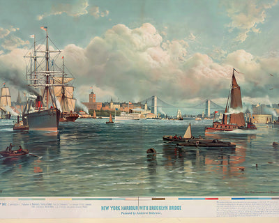 New York Harbor with Brooklyn Bridge by Andrew Melrose 8x10" Reproduction