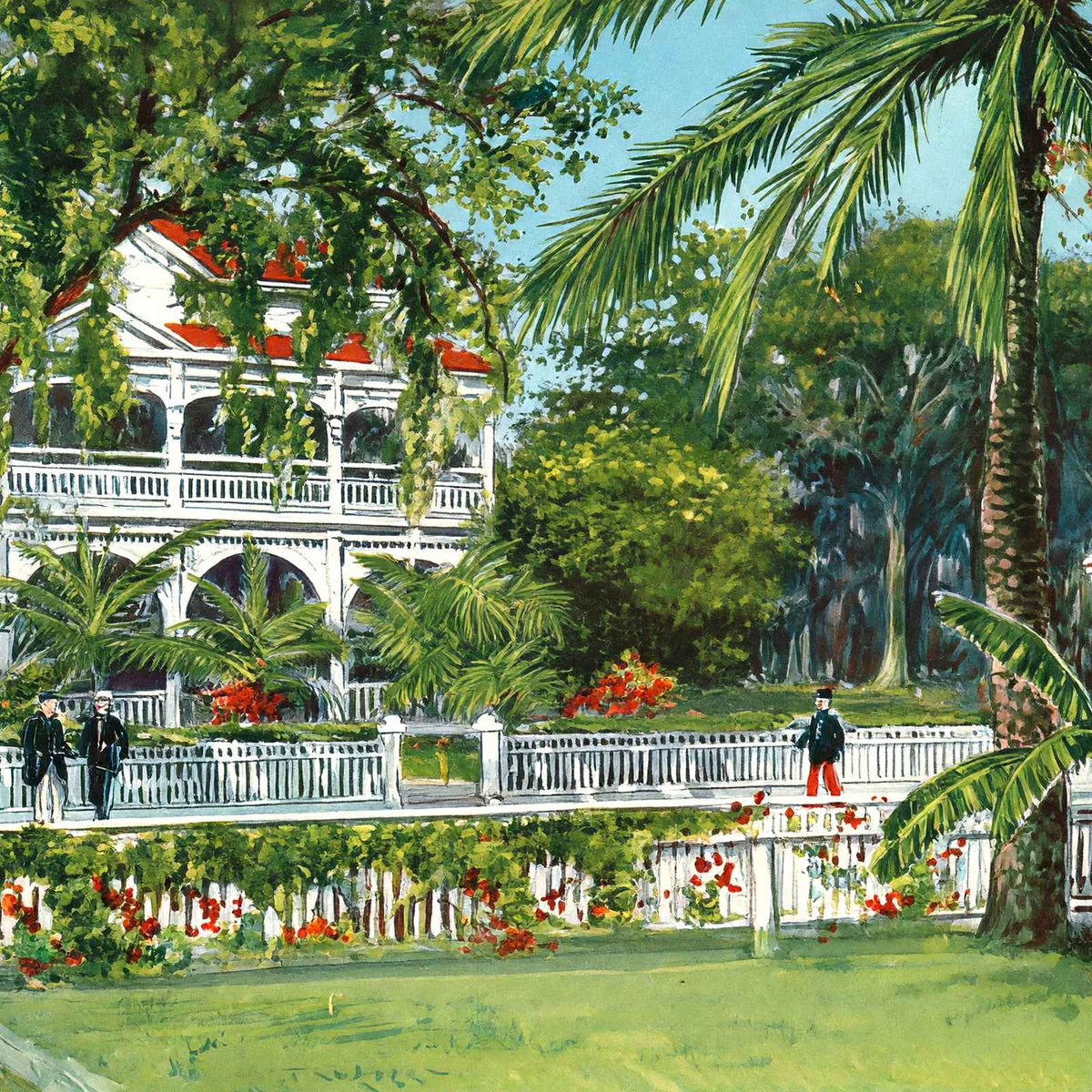 Officers' Club Honolulu in 1909 Vintage Print (7 Sizes) - Enhanced
