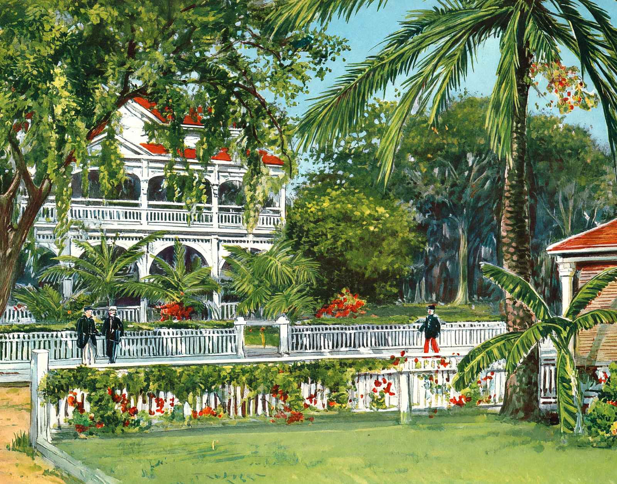 Officers' Club Honolulu in 1909 Vintage Print (7 Sizes) - Enhanced