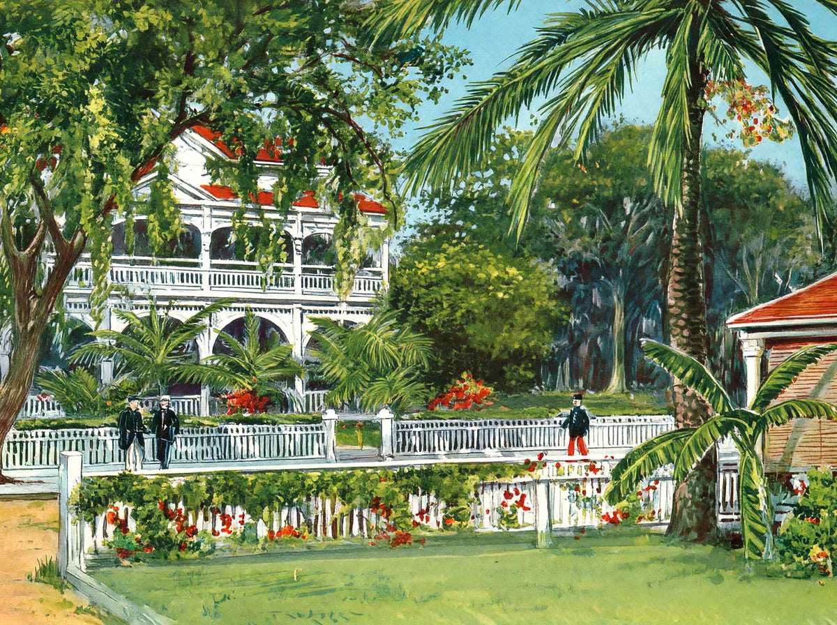 Officers' Club Honolulu in 1909 Vintage Print (7 Sizes) - Enhanced
