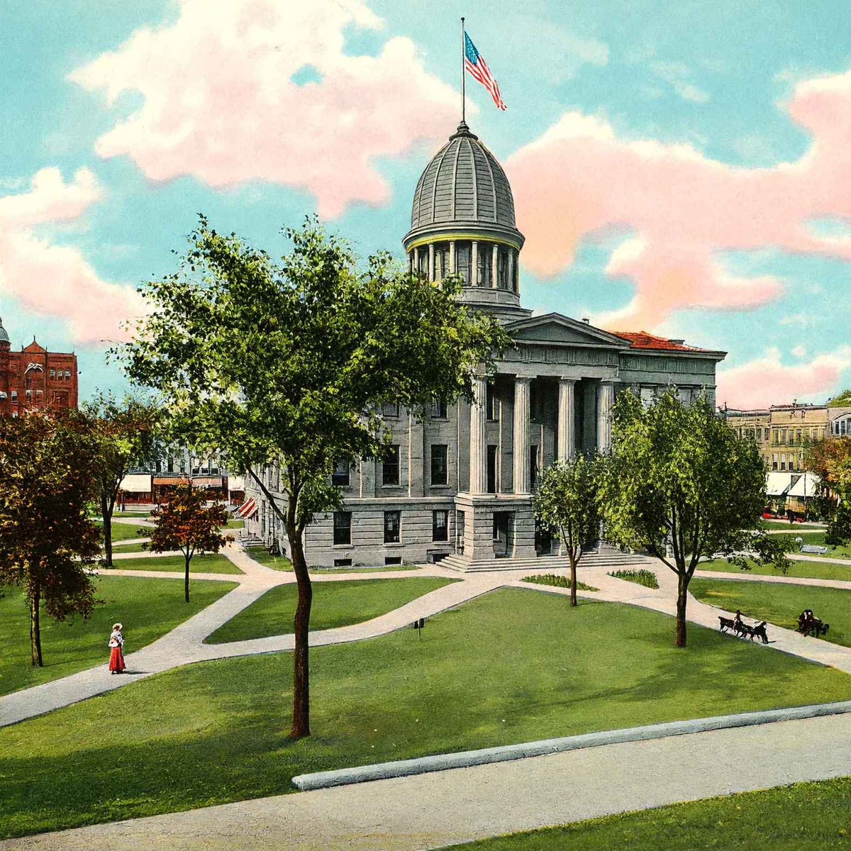 Old State House Springfield Illinois in 1907 Vintage Print (7 Sizes) - Restored