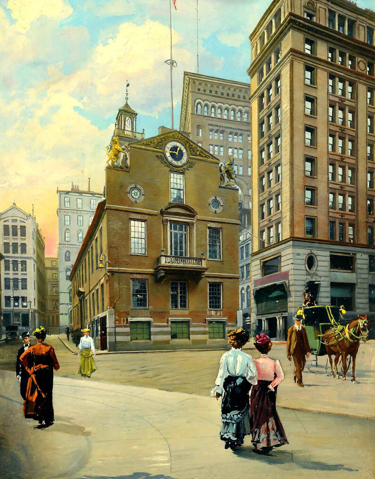Old State House, Boston, Massachusetts in 1903 Painting Print (7 Sizes)