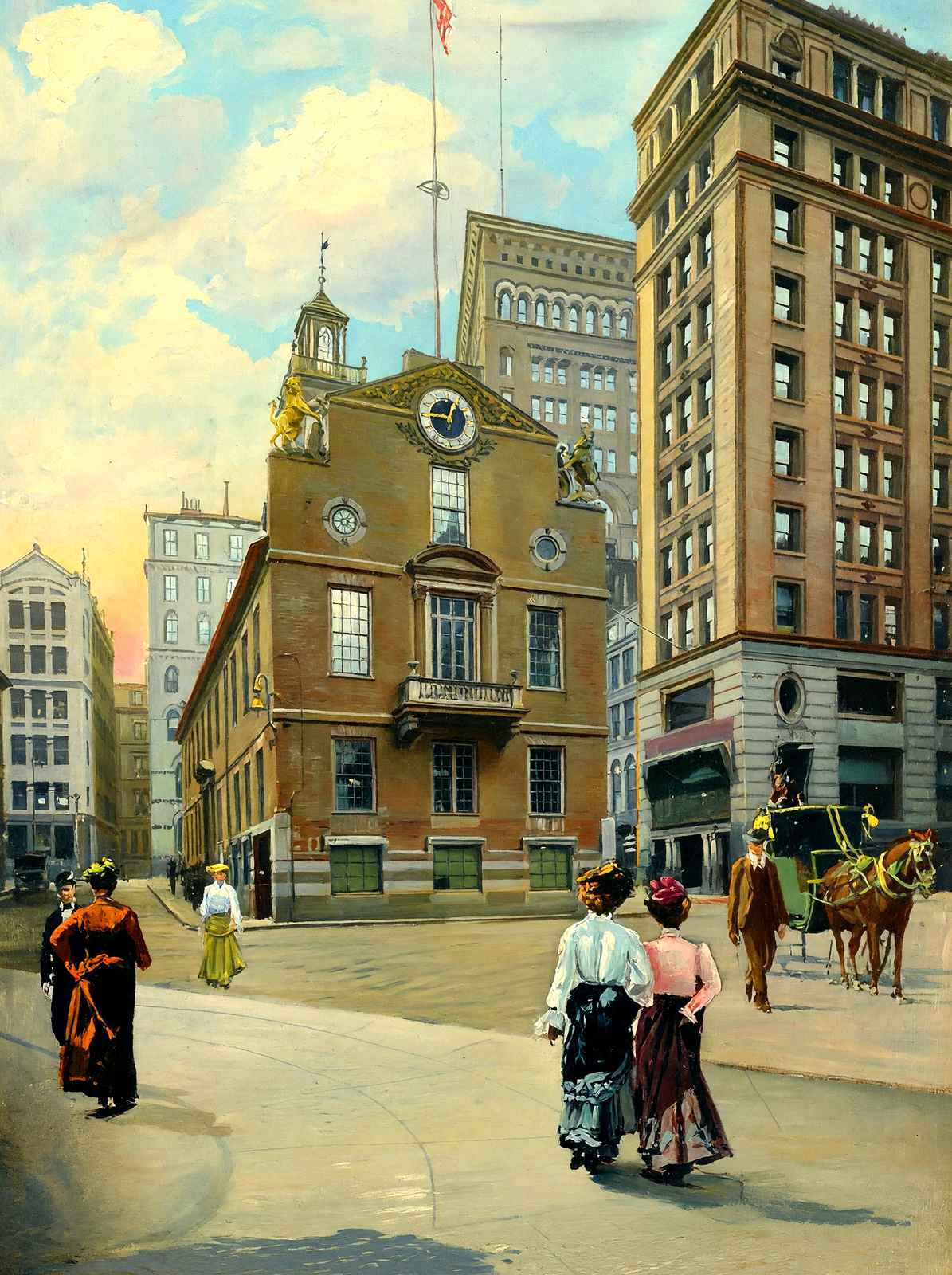 Old State House, Boston, Massachusetts in 1903 Painting Print (7 Sizes)