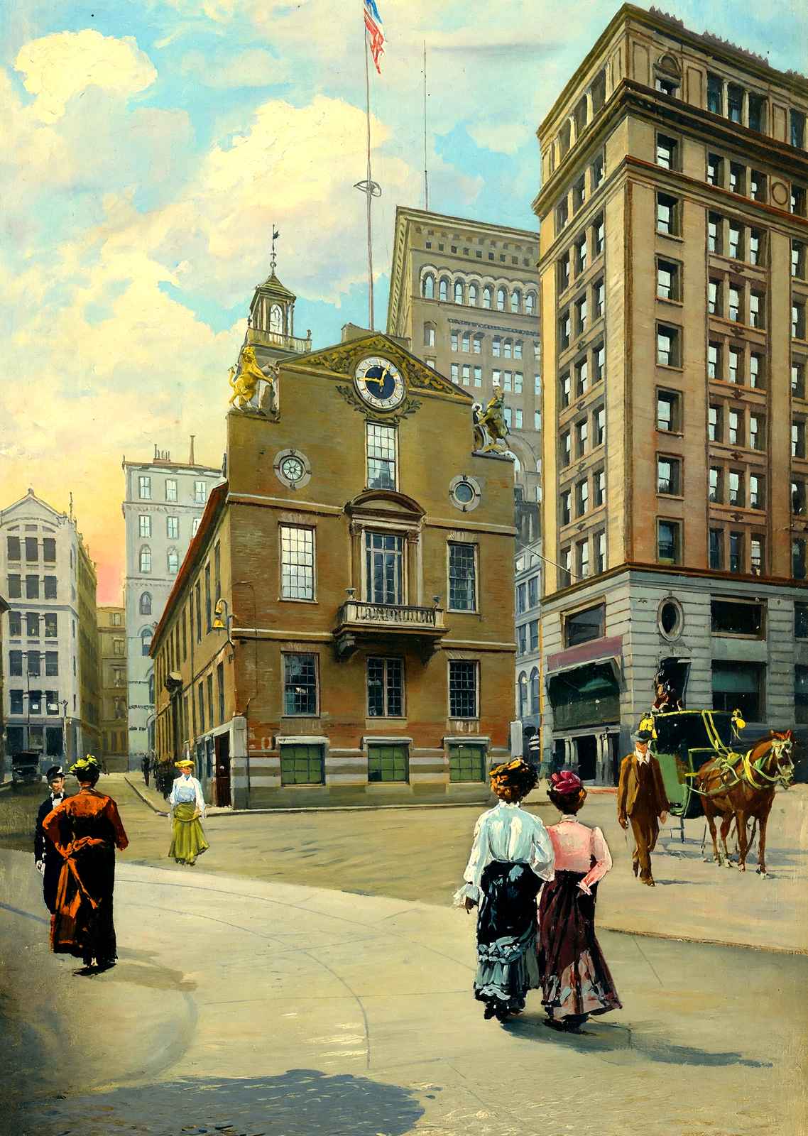 Old State House, Boston, Massachusetts in 1903 Painting Print (7 Sizes)