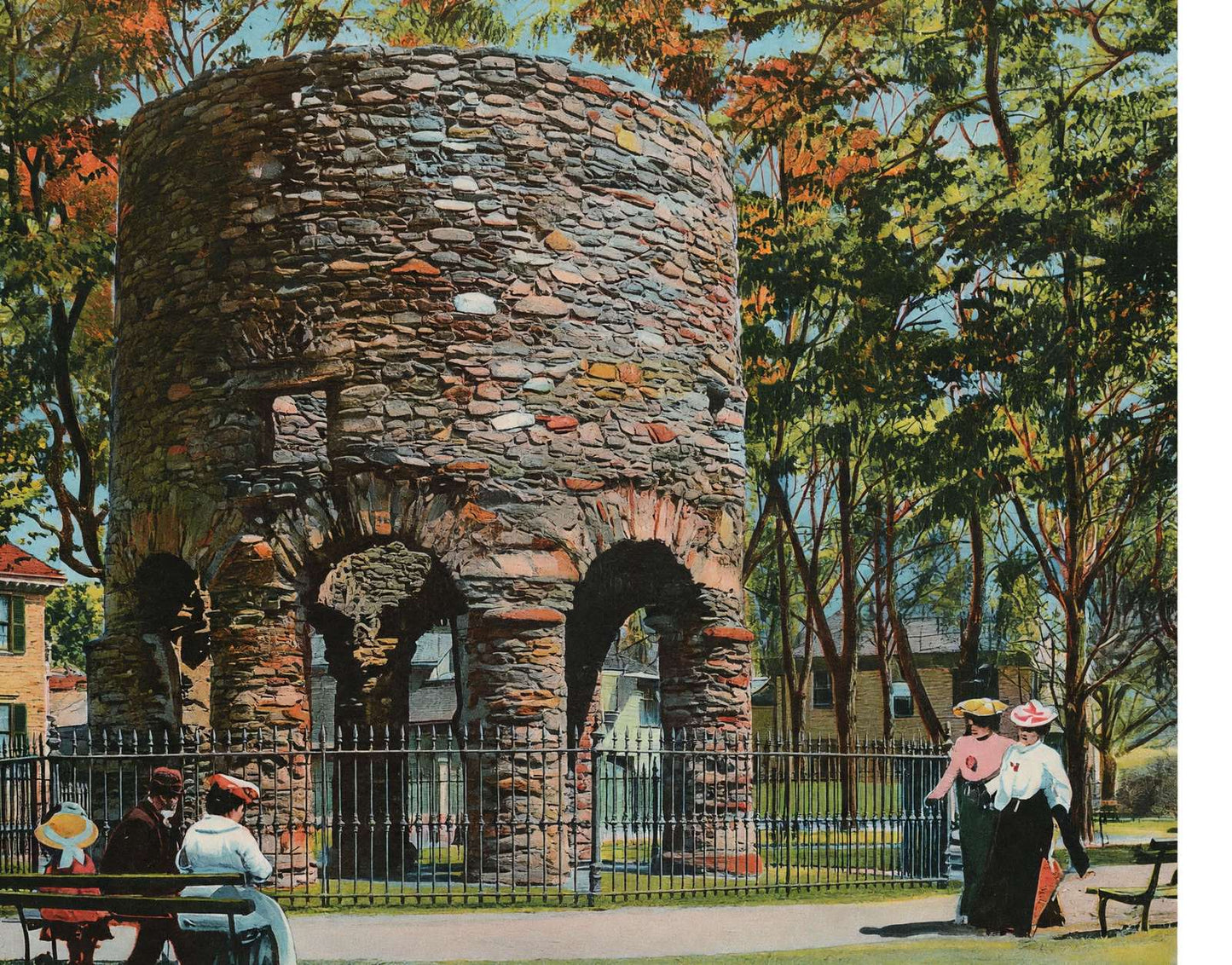 Old Stone Mill Newport RI in 1905 Vintage Print (6 Sizes)