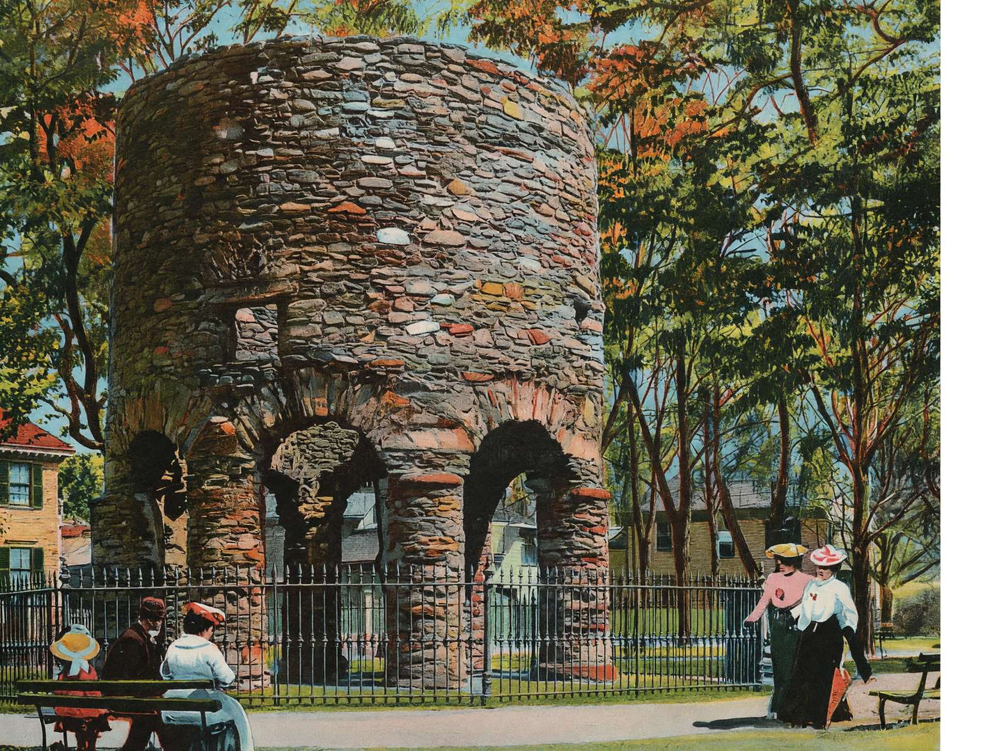 Old Stone Mill Newport RI in 1905 Vintage Print (6 Sizes)