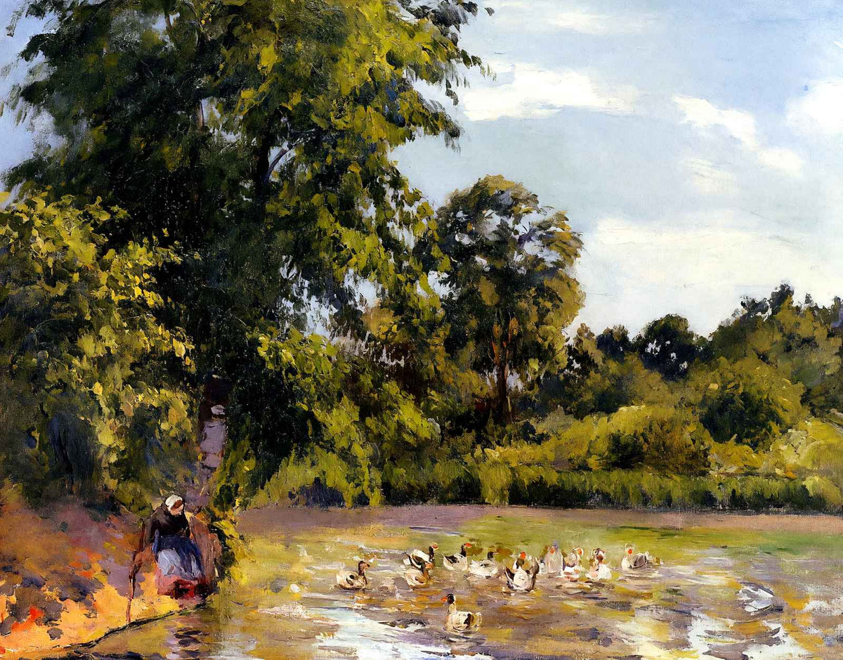 Old Woman with Ducks at Art Print Montfoucault by Camille Pissarro (6 Sizes)