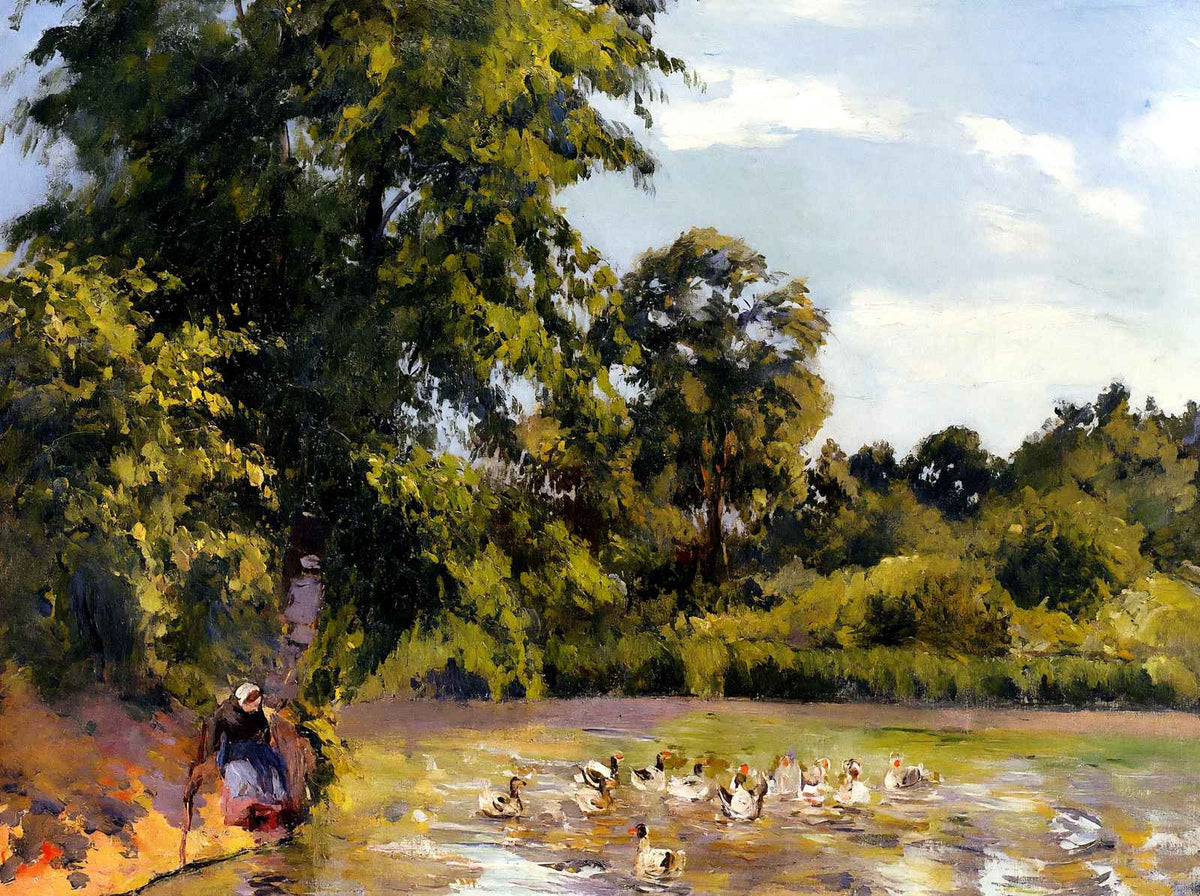 Old Woman with Ducks at Art Print Montfoucault by Camille Pissarro (6 Sizes)