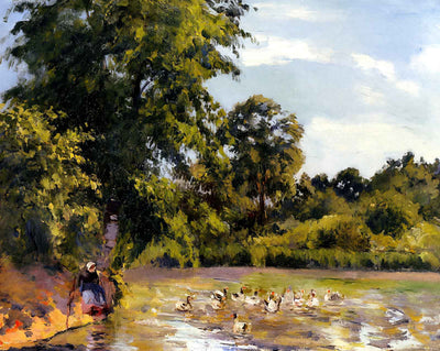 Old Woman with Ducks at Montfoucault painting print by Camille Pissarro