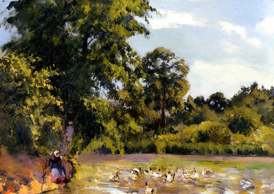 Old Woman with Ducks at Art Print Montfoucault by Camille Pissarro (6 Sizes)