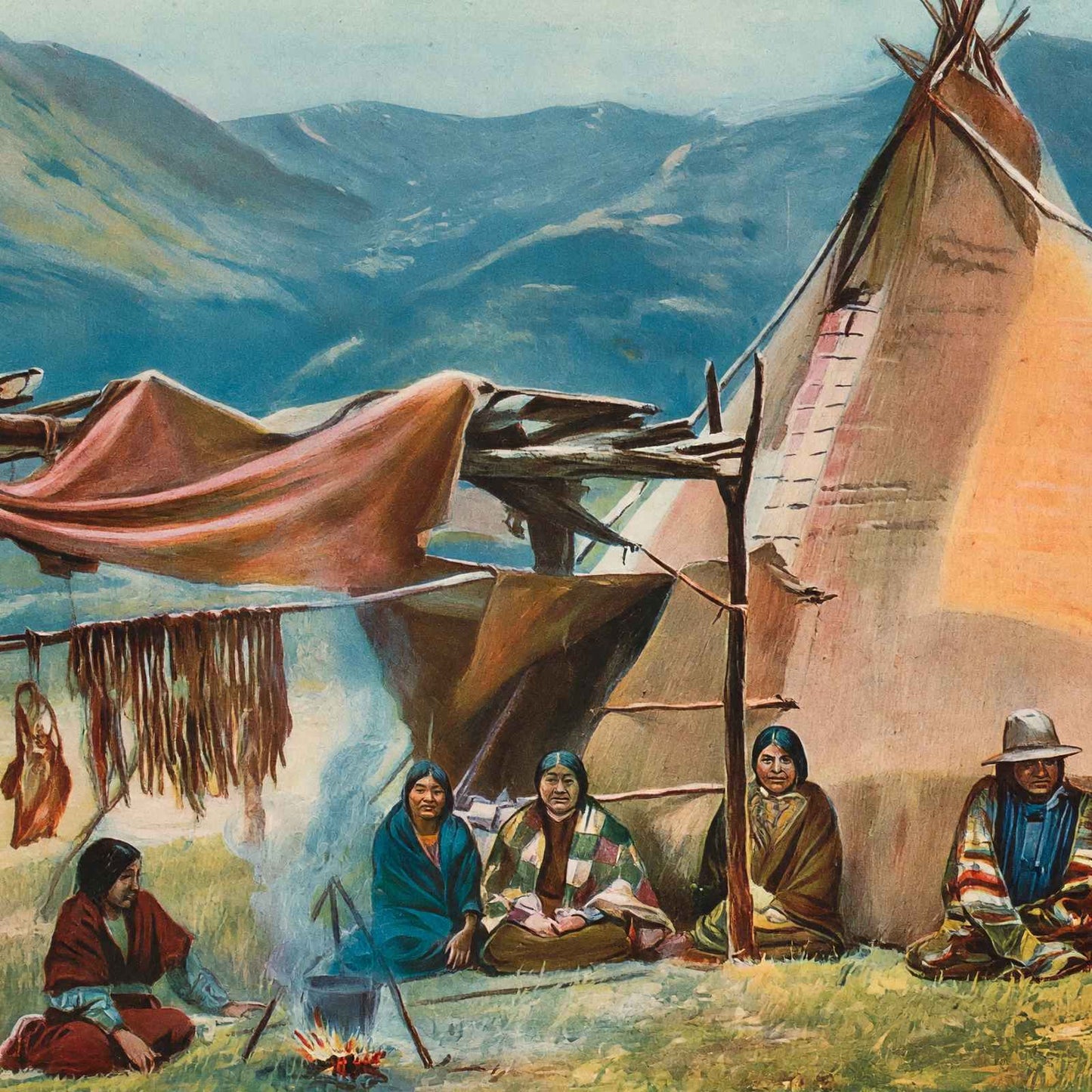 Indians at Home on the Columbia River Oregon in 1908 Vintage Print (7 Sizes)
