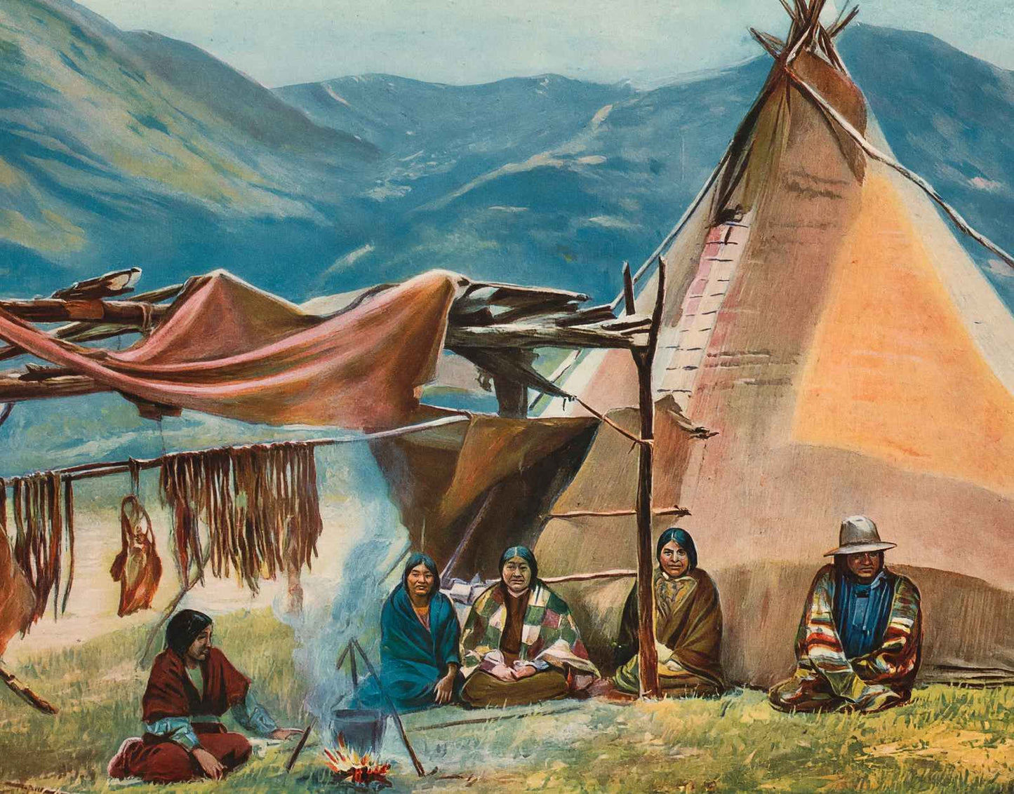Indians at Home on the Columbia River Oregon in 1908 Vintage Print (7 Sizes)