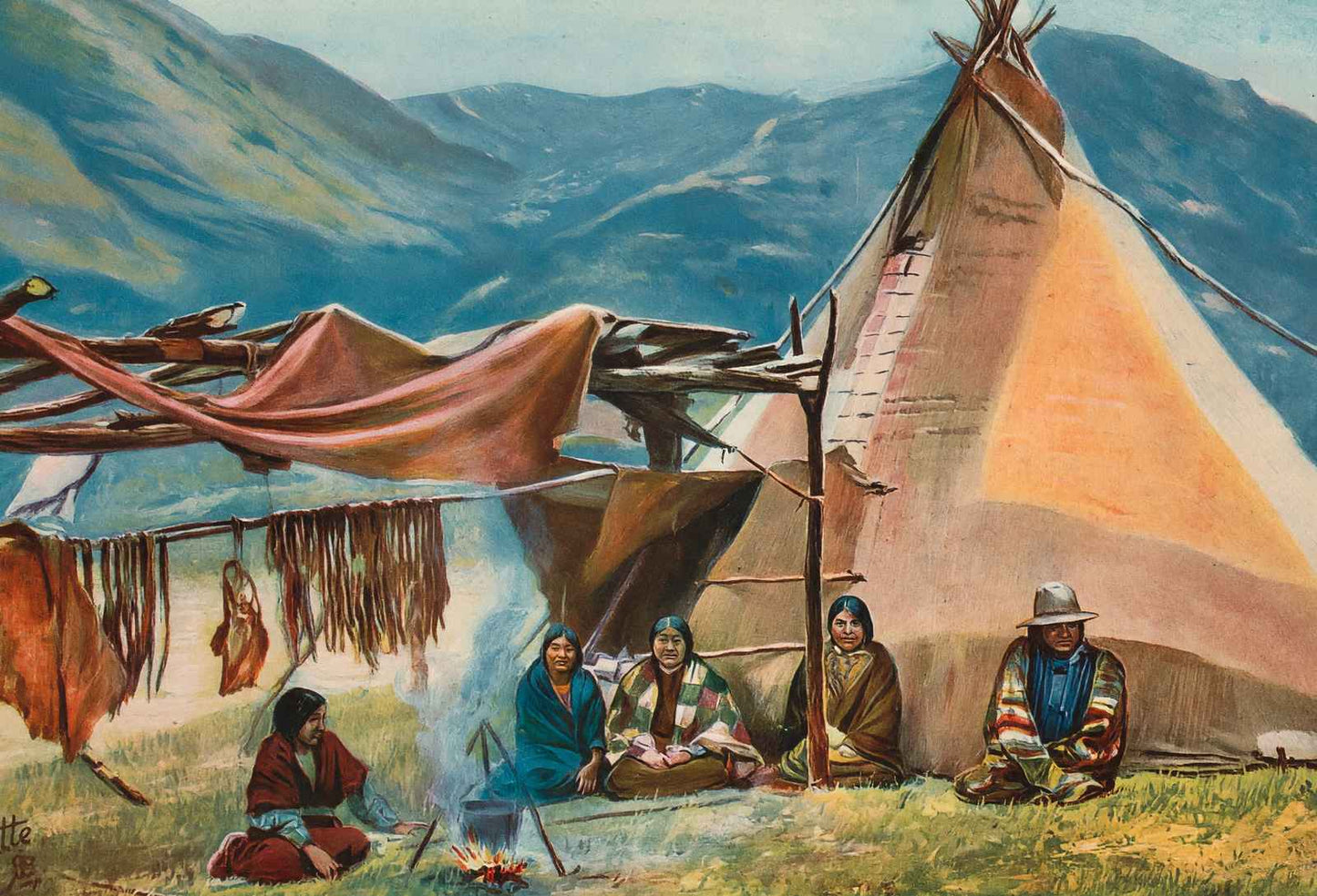 Indians at Home on the Columbia River Oregon in 1908 Vintage Print (7 Sizes)