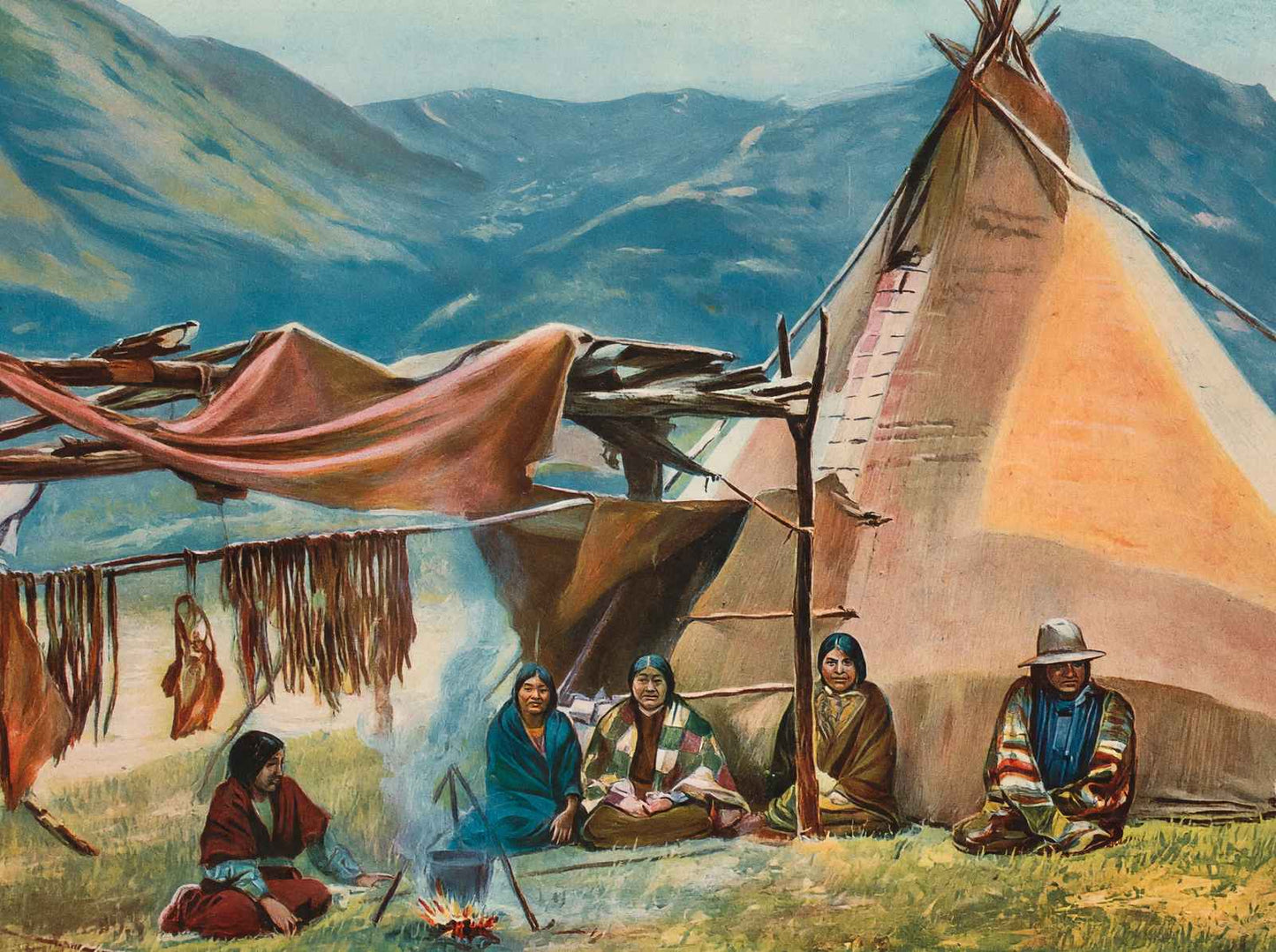 Indians at Home on the Columbia River Oregon in 1908 Vintage Print (7 Sizes)