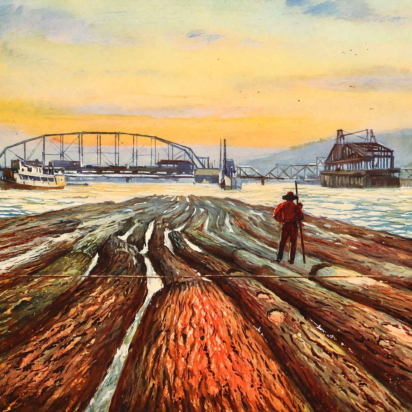 Towing Logs on the Willamette River Oregon in 1908 Art Print (7 Sizes)