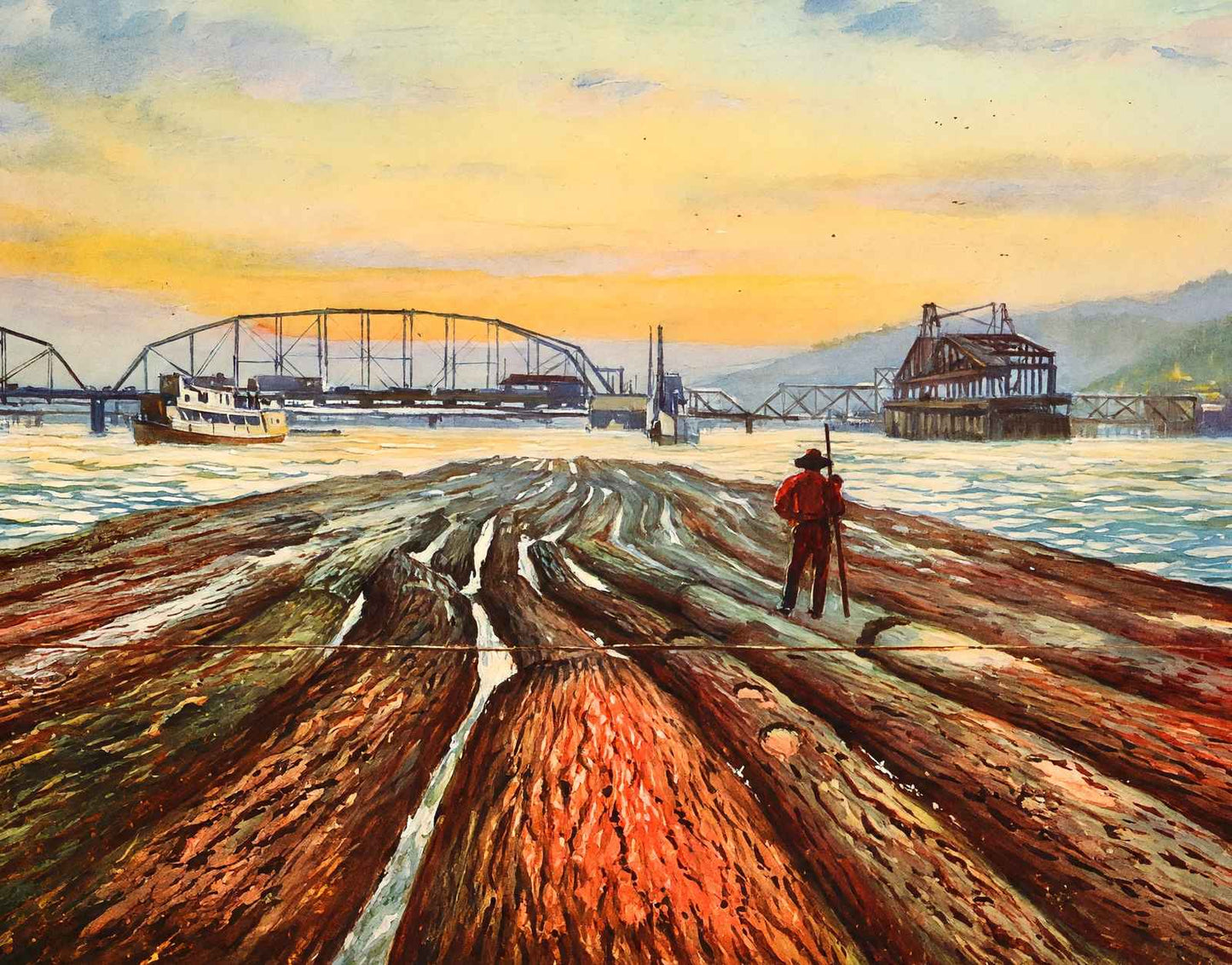 Towing Logs on the Willamette River Oregon in 1908 Art Print (7 Sizes)