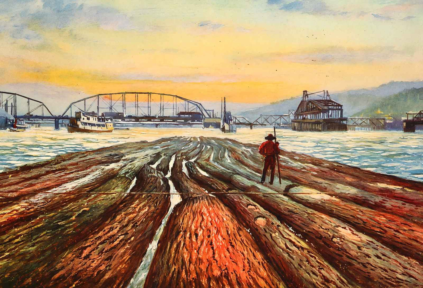 Towing Logs on the Willamette River Oregon in 1908 Art Print (7 Sizes)