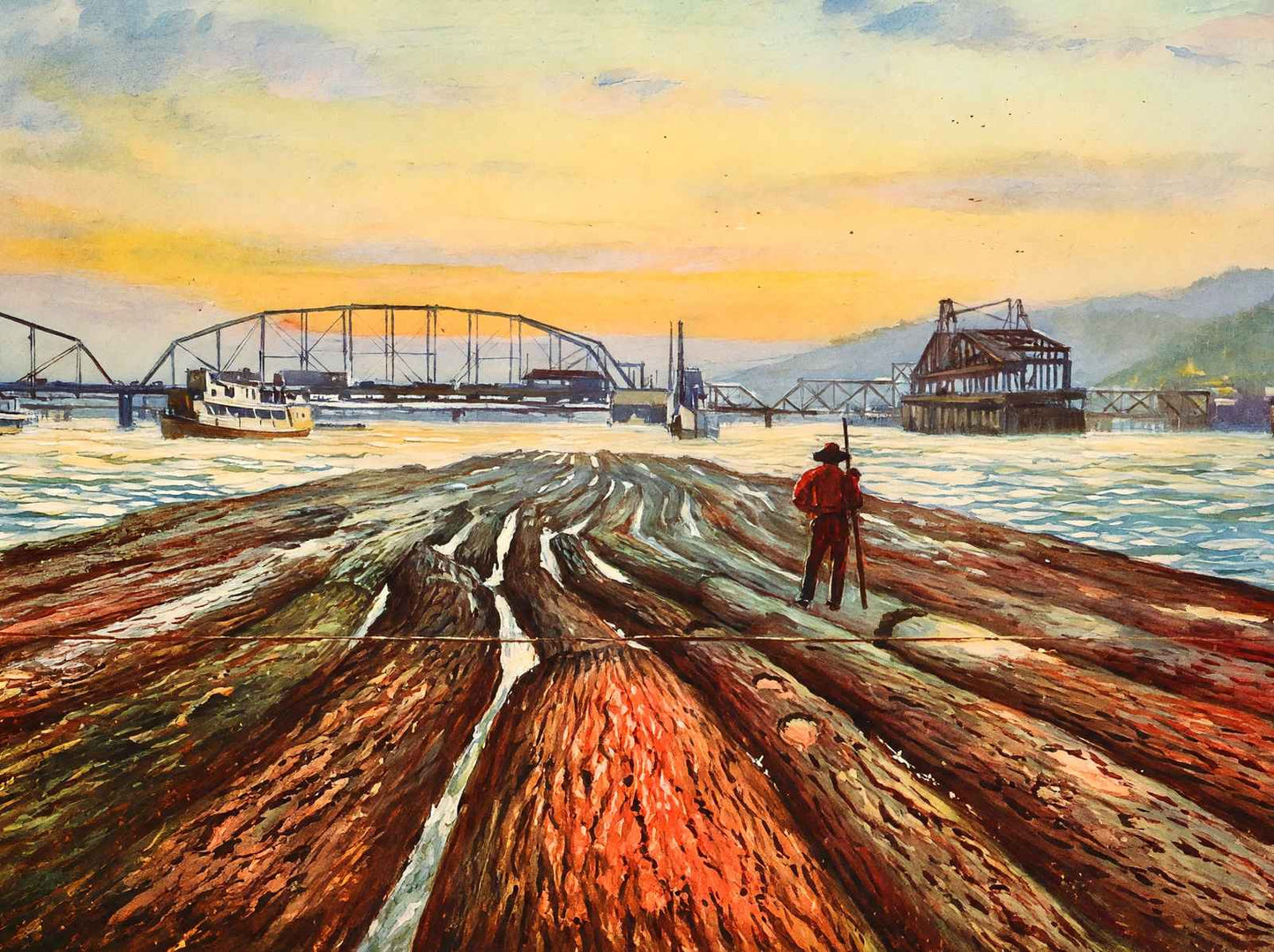 Towing Logs on the Willamette River Oregon in 1908 Art Print (7 Sizes)