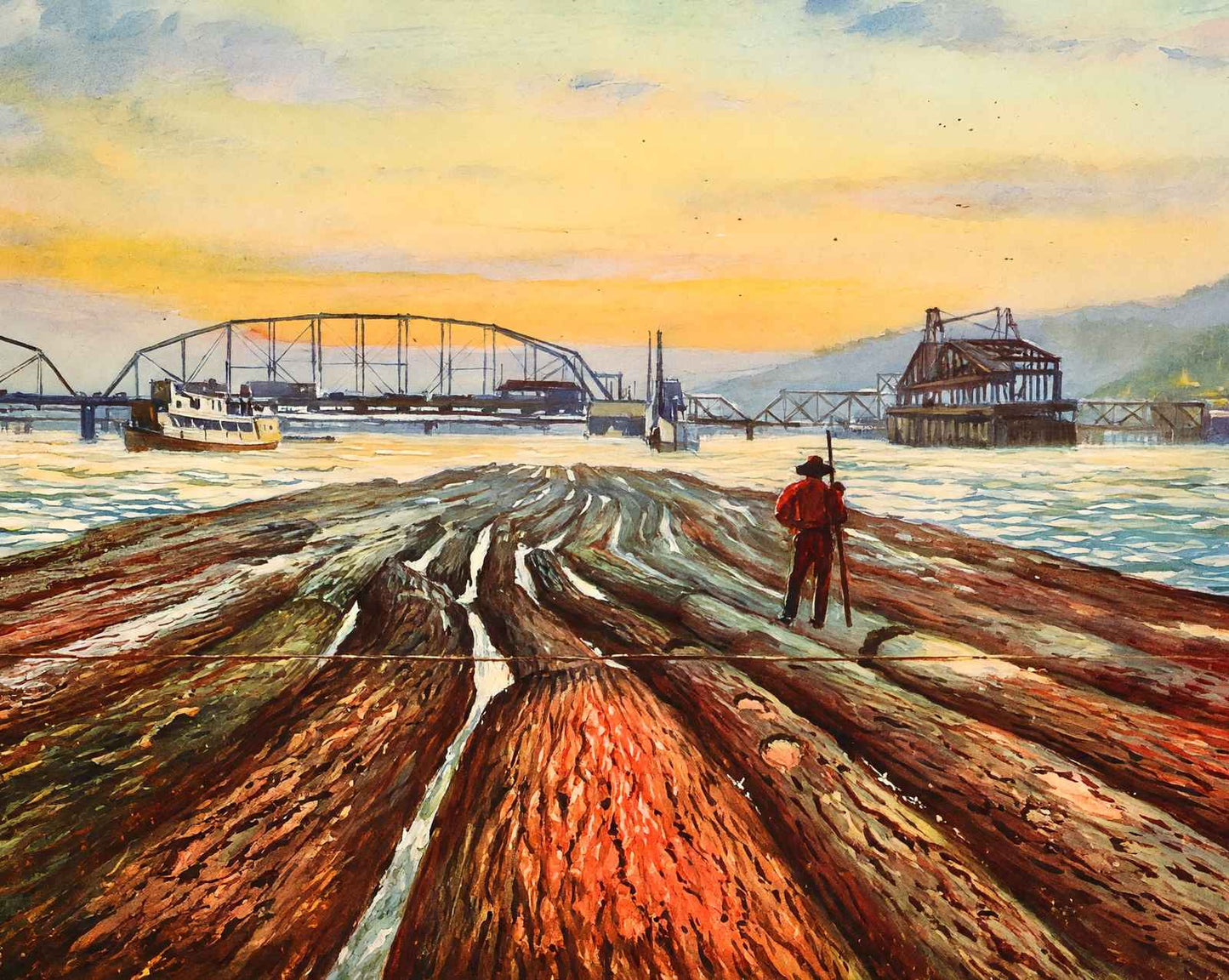 Towing Logs on the Willamette River art print