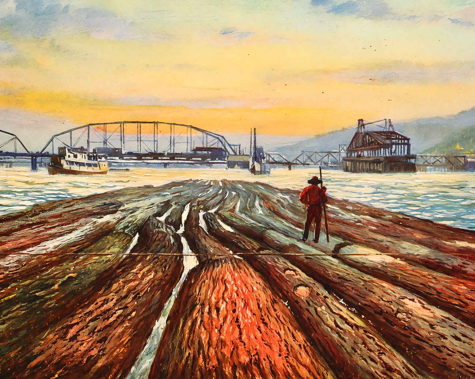 Towing Logs on the Willamette River art print