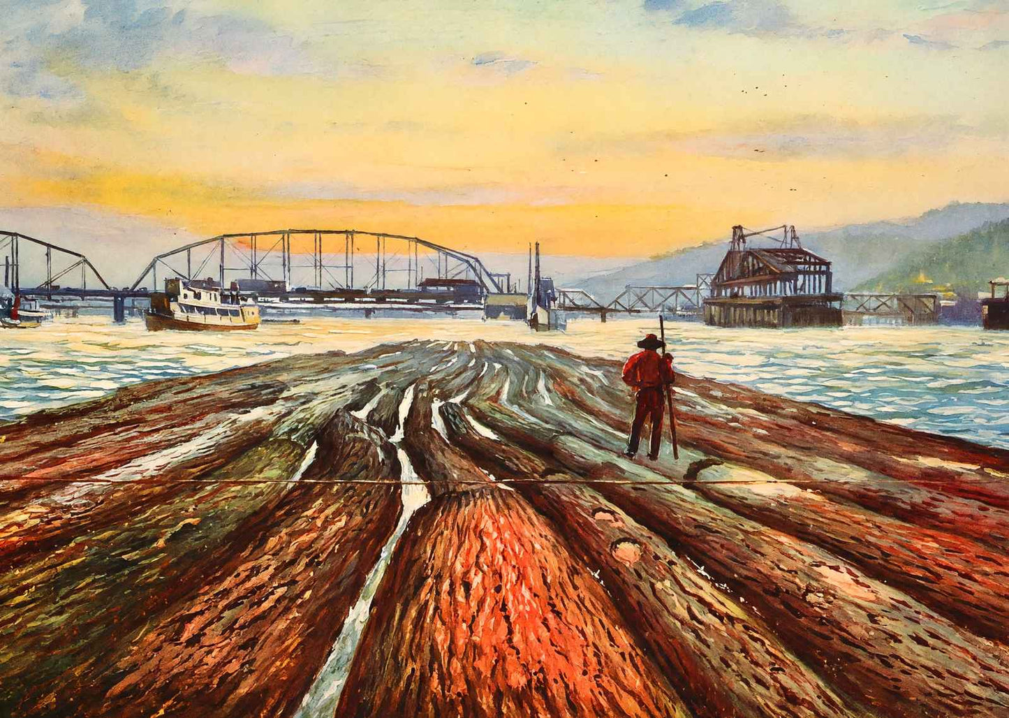Towing Logs on the Willamette River Oregon in 1908 Art Print (7 Sizes)