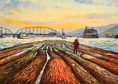 Towing Logs on the Willamette River Oregon in 1908 Art Print (7 Sizes)