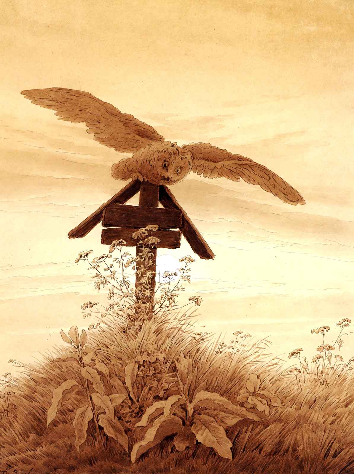 Owl on a Grave 1837 Painting by Caspar David Friedrich Art Print (6 Sizes)