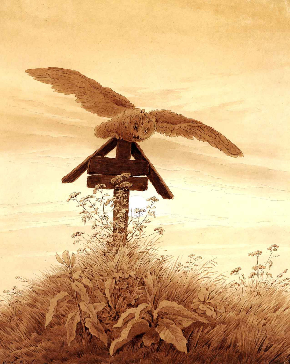 Owl on a Grave fine art print by Caspar David Friedrich (1837)