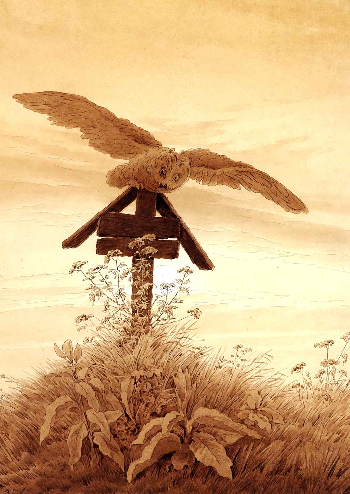 Owl on a Grave 1837 Painting by Caspar David Friedrich Art Print (6 Sizes)