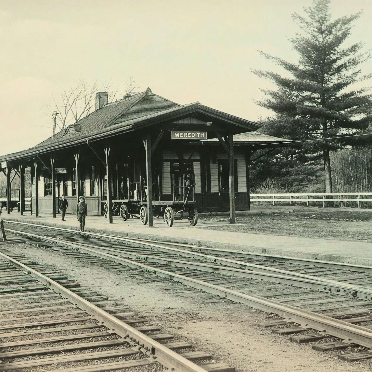 Passenger Station Meredith NH in 1905 Vintage Print (7 Sizes) - Enhanced