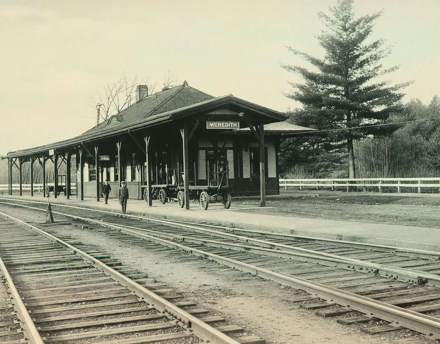 Passenger Station Meredith NH in 1905 Vintage Print (7 Sizes) - Enhanced