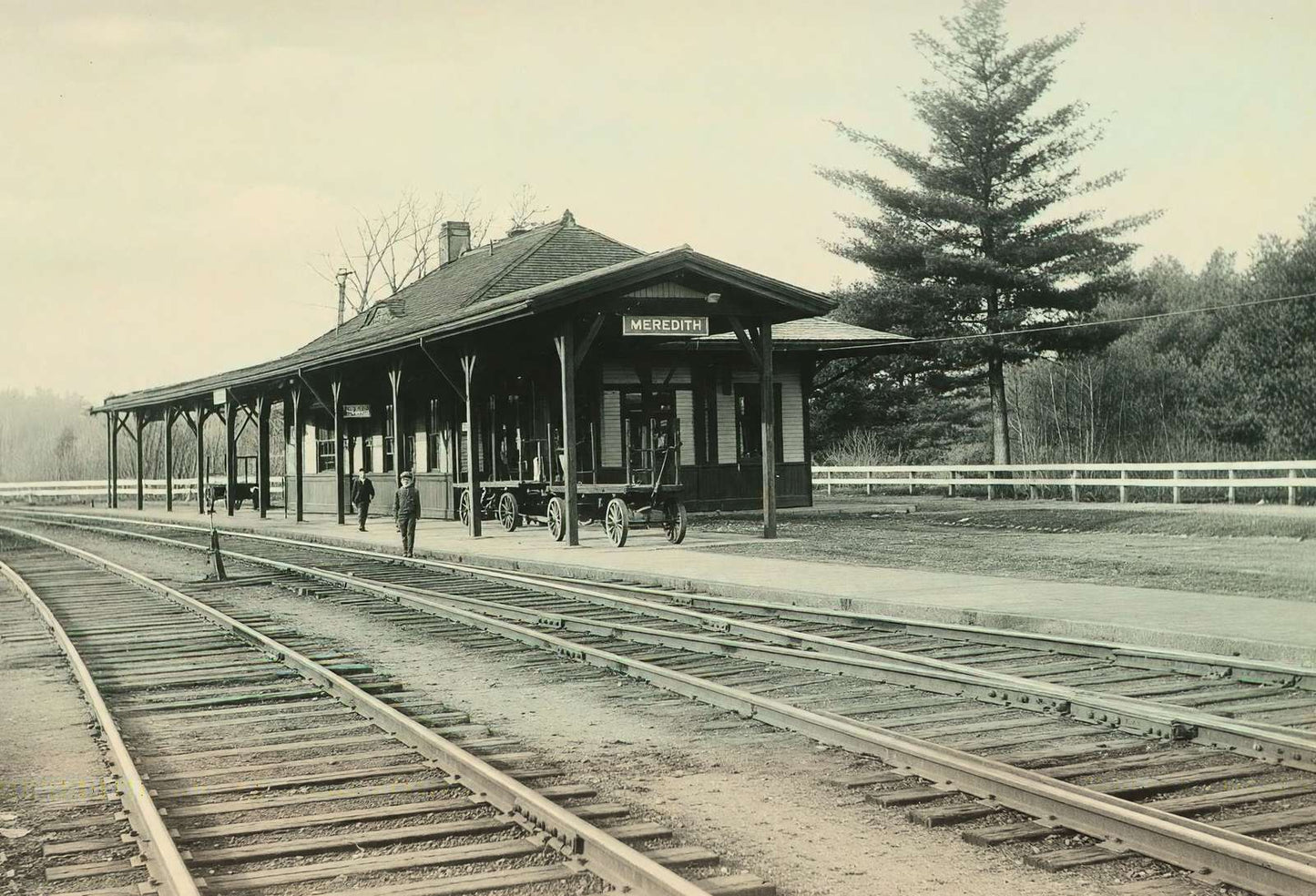 Passenger Station Meredith NH in 1905 Vintage Print (7 Sizes) - Enhanced