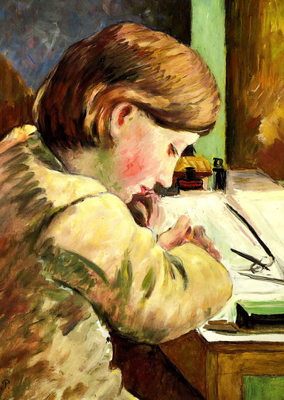Paul Writing Painting by Camille Pissarro Art Print (6 Sizes) - High Quality