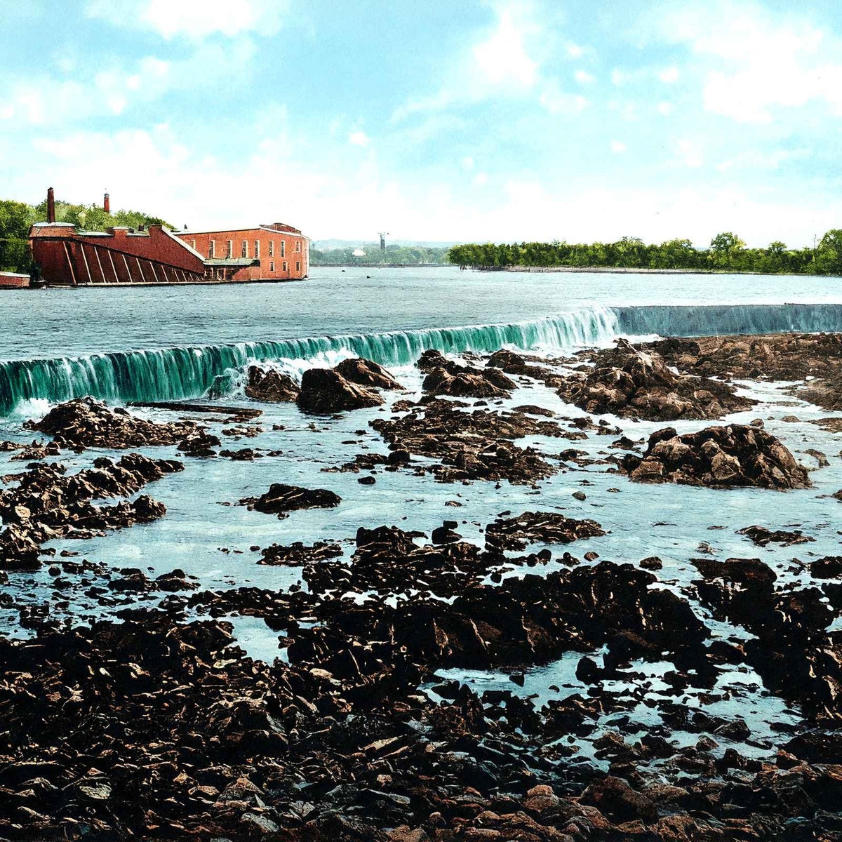 Pawtucket Falls - Merrimac River, Lowell, MA in 1907 Vintage Print (7 Sizes)